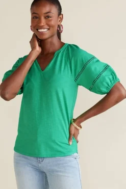 Clearance Soft Surroundings Heidi Supima Puff Sleeve Tee HollyGreen