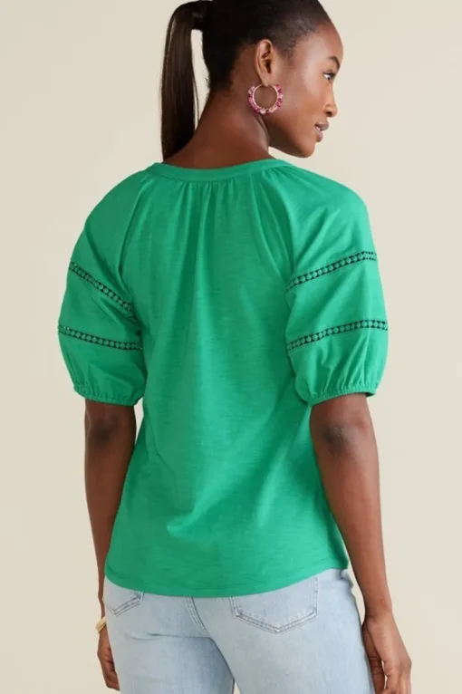 Clearance Soft Surroundings Heidi Supima Puff Sleeve Tee HollyGreen