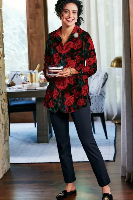 Best Soft Surroundings Icon Silk Velvet Poets Tunic Shirt