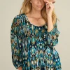 Outlet Soft Surroundings Imrie 3/4 Sleeve Tunic MenaraIkatBlue
