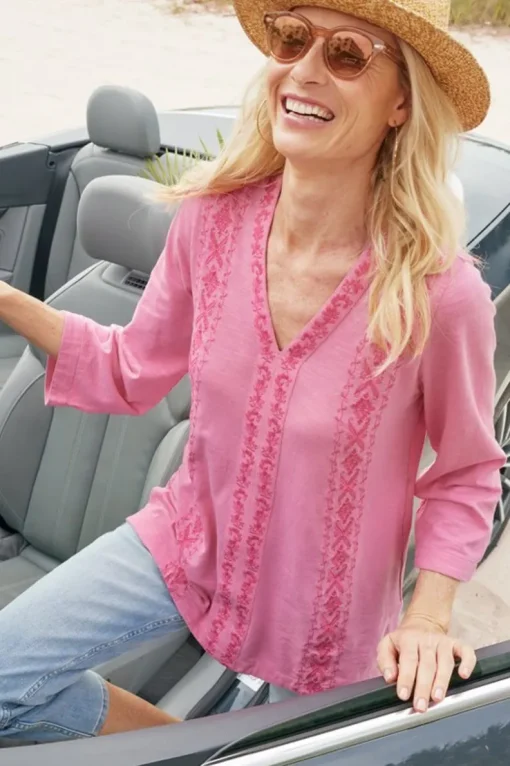 Hot Soft Surroundings Ingrid Embroidered Tunic AzaleaPink