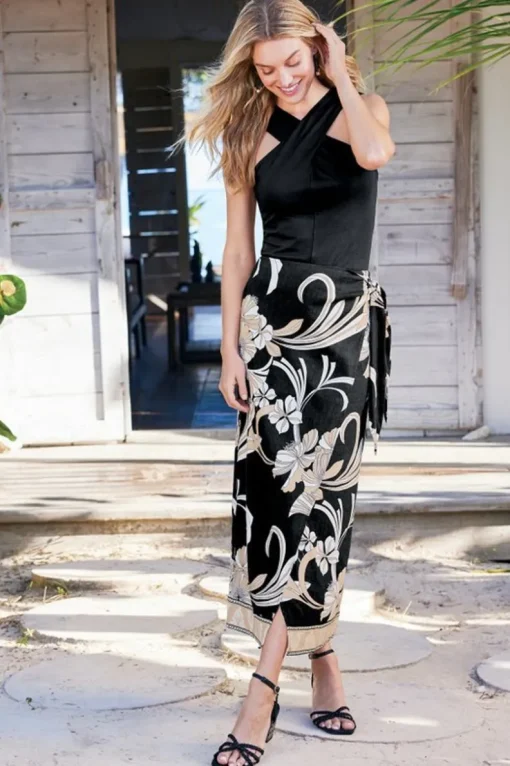 Best Soft Surroundings Isla Stretch Linen Midi Skirt GoldenBotanicals