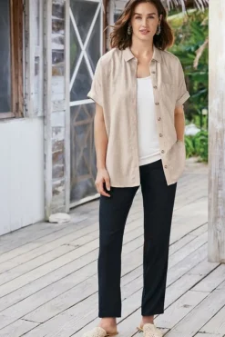 Fashion Soft Surroundings Isla Stretch Linen Slim Leg Pants Black