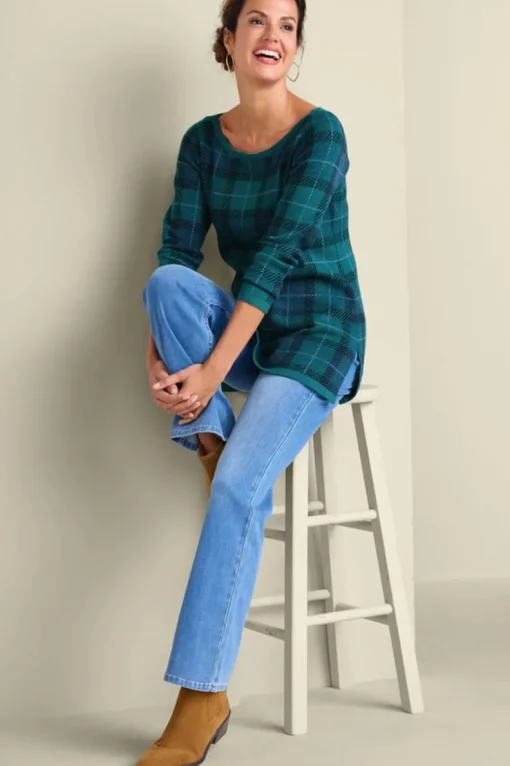 Fashion Soft Surroundings Janece Plaid Sweater Tunic FestivePlaidGreen