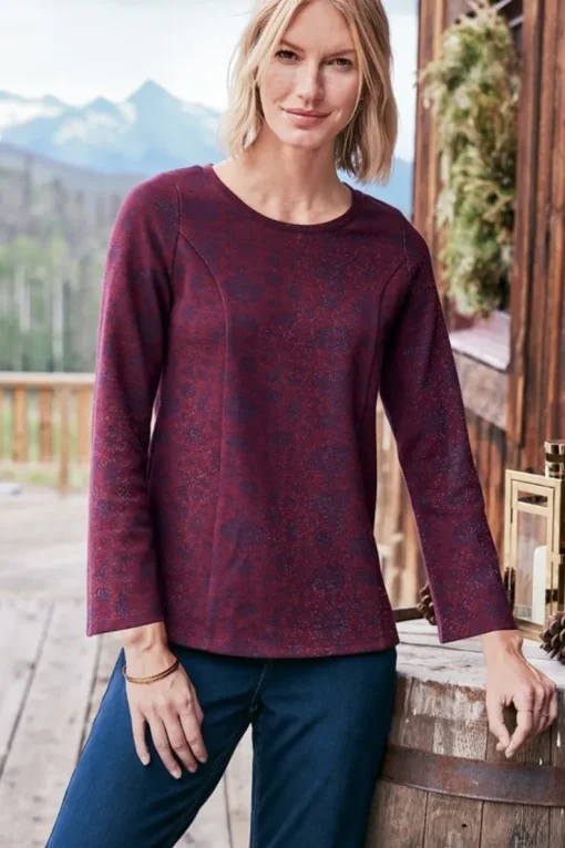 New Soft Surroundings Jeri Jacquard Top MultiFloral