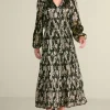 Clearance Soft Surroundings Jobelle Shimmer Midi Dress FoilGarden