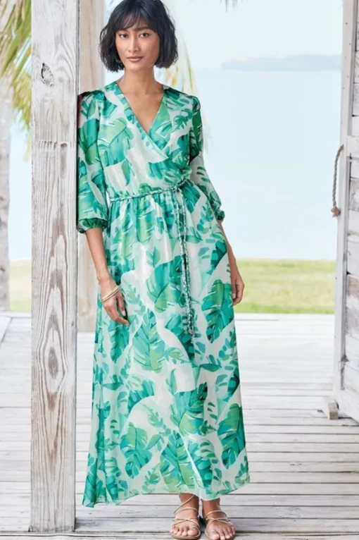 Hot Soft Surroundings Kaia Maxi Dress GreenTropicalPalm