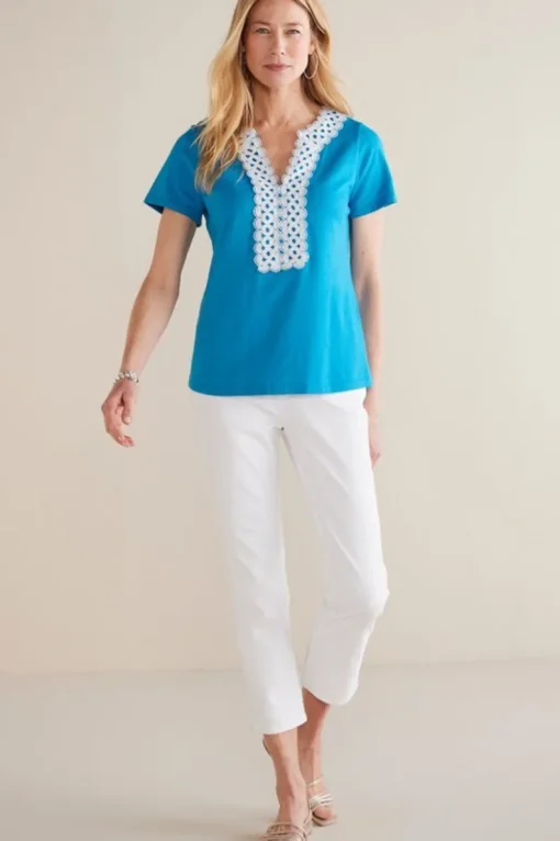 Best Soft Surroundings Kaitlyn Embellished Knit Tee SwedishBlue