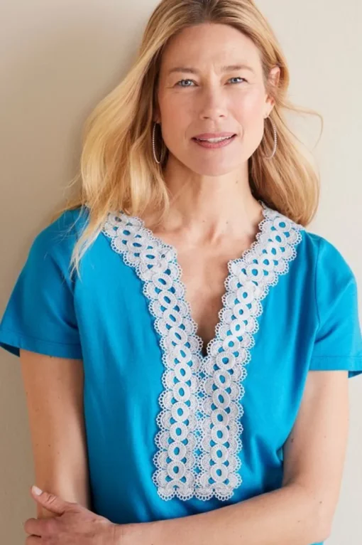 Best Soft Surroundings Kaitlyn Embellished Knit Tee SwedishBlue