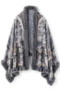 Best Soft Surroundings Katya Faux Fur Trim Wrap Scarf Gray