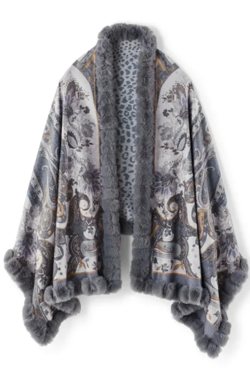 Best Soft Surroundings Katya Faux Fur Trim Wrap Scarf Gray