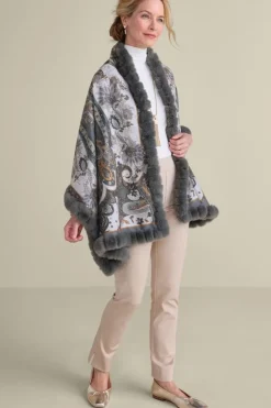 Best Soft Surroundings Katya Faux Fur Trim Wrap Scarf Gray