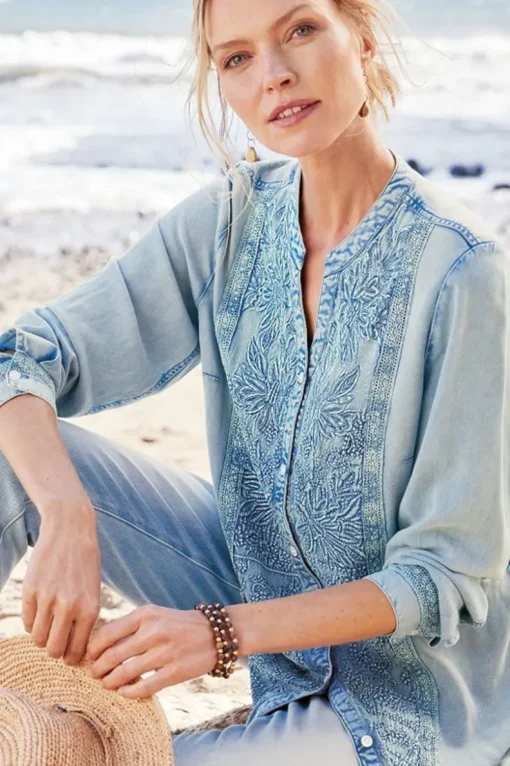 Outlet Soft Surroundings Las Olas Shirt LightBlue