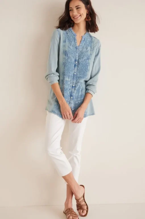 Outlet Soft Surroundings Las Olas Shirt LightBlue