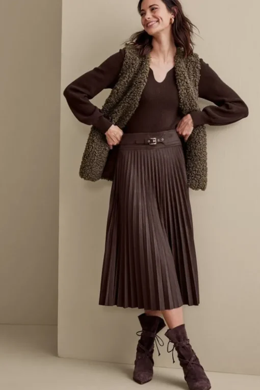 Outlet Soft Surroundings Lavina Faux Suede Skirt DarkBrown