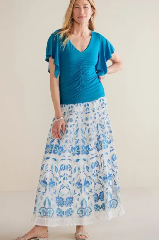 Hot Soft Surroundings Leya Ruched Top SwedishBlue