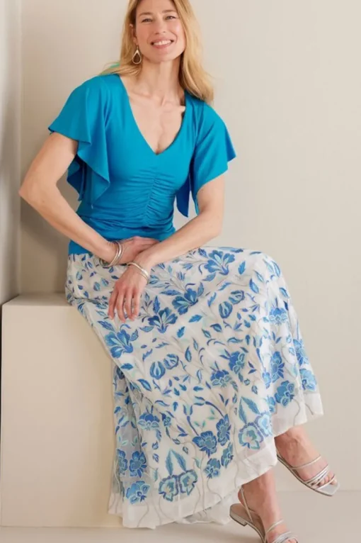 Hot Soft Surroundings Leya Ruched Top SwedishBlue