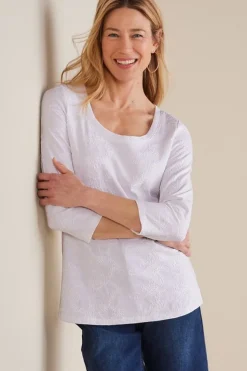 Outlet Soft Surroundings Linnea Embroidered 3/4 Sleeve Tee Navy