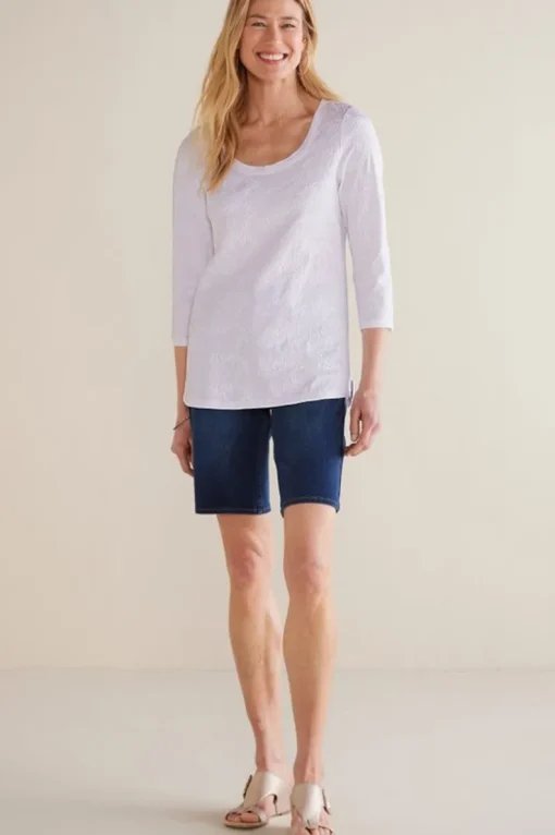 Outlet Soft Surroundings Linnea Embroidered 3/4 Sleeve Tee Navy