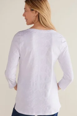 Outlet Soft Surroundings Linnea Embroidered 3/4 Sleeve Tee Navy
