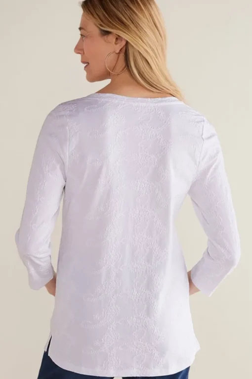 Outlet Soft Surroundings Linnea Embroidered 3/4 Sleeve Tee Navy