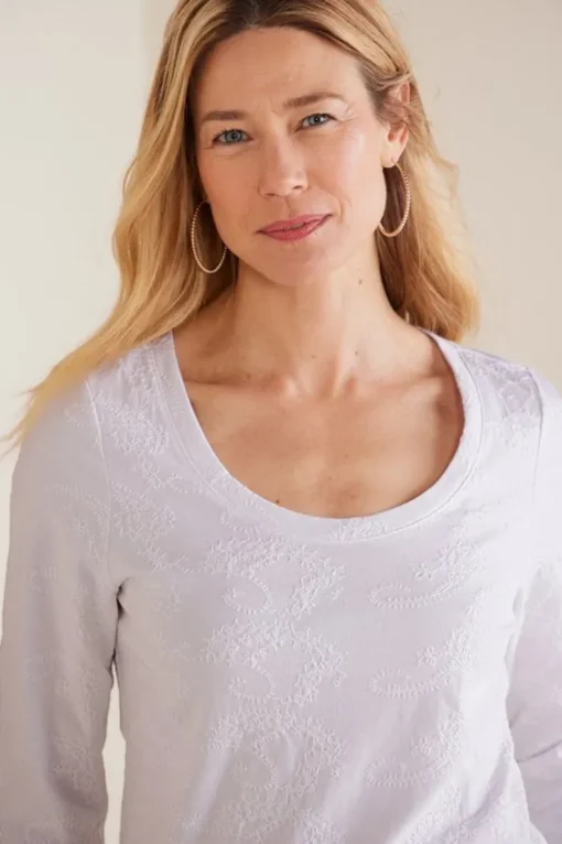 Outlet Soft Surroundings Linnea Embroidered 3/4 Sleeve Tee Navy