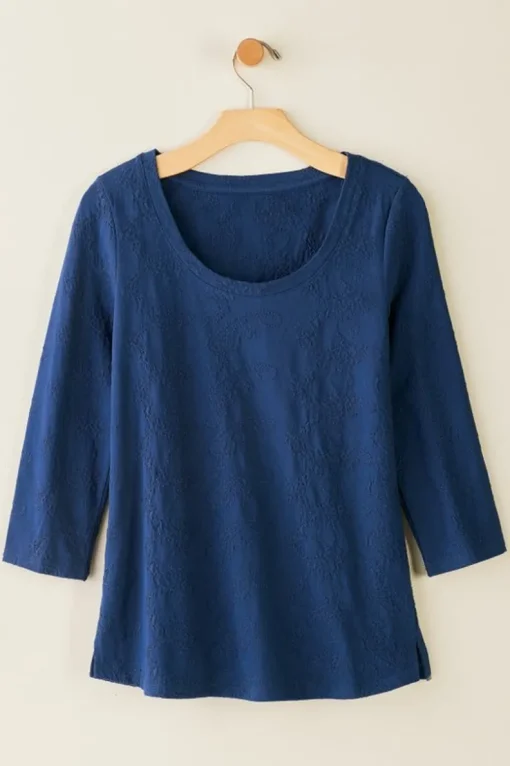 Outlet Soft Surroundings Linnea Embroidered 3/4 Sleeve Tee Navy