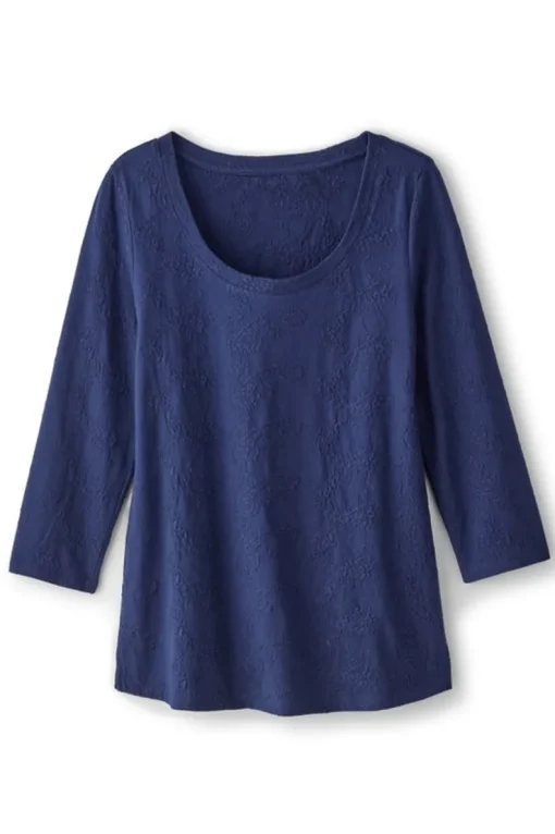 Outlet Soft Surroundings Linnea Embroidered 3/4 Sleeve Tee Navy