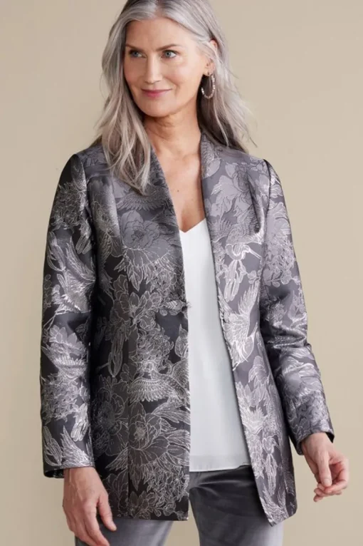 New Soft Surroundings Lismore Jacquard Jacket GrayTapestry