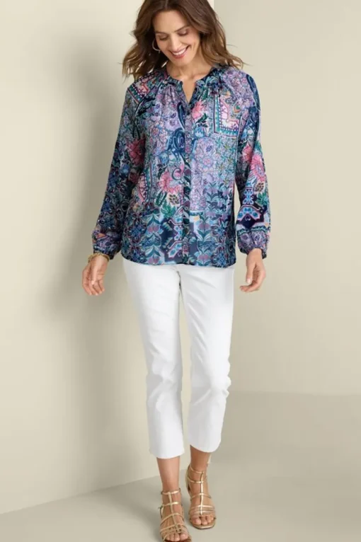New Soft Surroundings Maisie Long Sleeve Top SafiTapestry