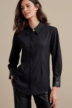 Fashion Soft Surroundings Mattea Faux Leather Cuff Tunic Black