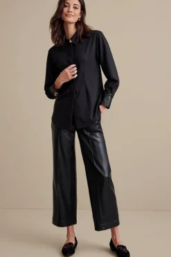 Fashion Soft Surroundings Mattea Faux Leather Cuff Tunic Black