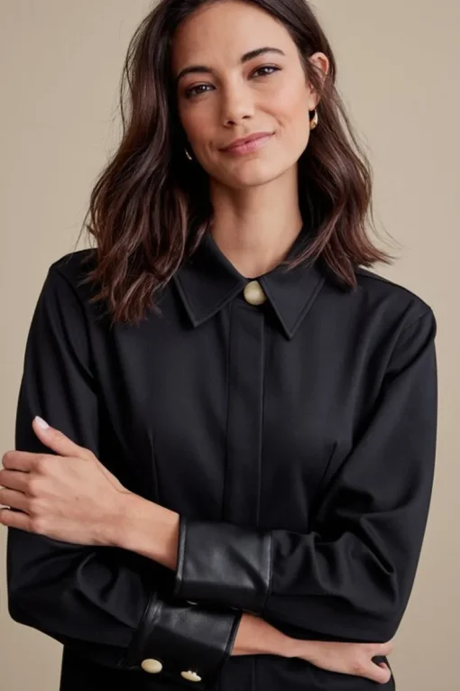 Fashion Soft Surroundings Mattea Faux Leather Cuff Tunic Black