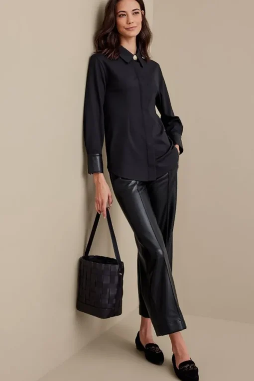 Fashion Soft Surroundings Mattea Faux Leather Cuff Tunic Black