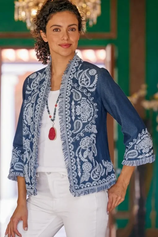New Soft Surroundings Mesaria Jacket DenimBlue