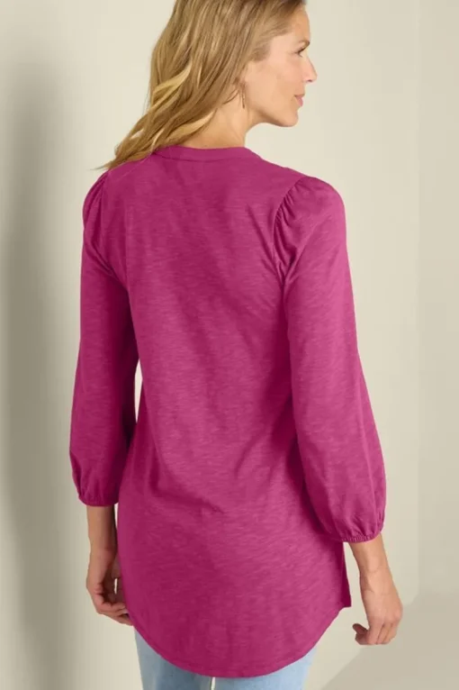Discount Soft Surroundings Mikaela Embroidered 3/4 Sleeve Tunic RaspberryRadiance