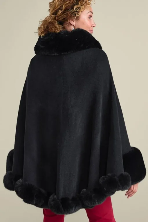 Clearance Soft Surroundings Mila Faux Fur Trim Cape Black