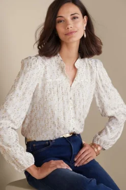 Clearance Soft Surroundings Mila Metallic Blouse IvoryPearl