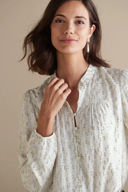 Clearance Soft Surroundings Mila Metallic Blouse IvoryPearl