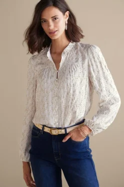 Clearance Soft Surroundings Mila Metallic Blouse IvoryPearl