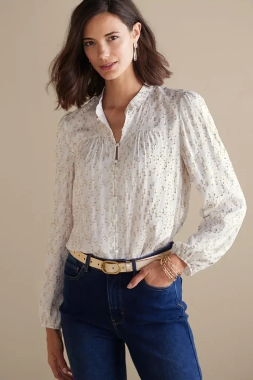 Clearance Soft Surroundings Mila Metallic Blouse IvoryPearl