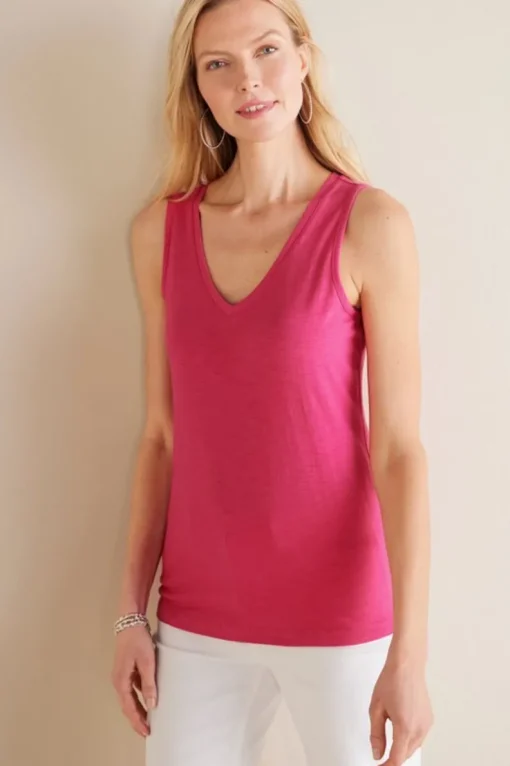Hot Soft Surroundings Mistral Supima Slub Tank PinkPeacock