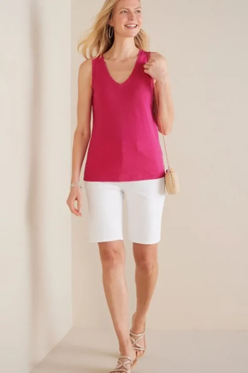 Hot Soft Surroundings Mistral Supima Slub Tank PinkPeacock