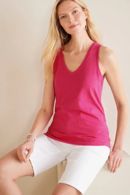 Hot Soft Surroundings Mistral Supima Slub Tank PinkPeacock