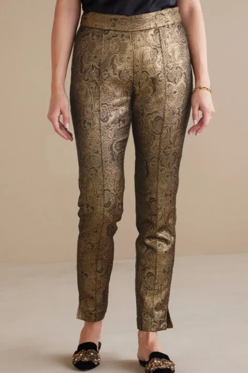 Discount Soft Surroundings Nevina Jacquard Trouser GoldFloral