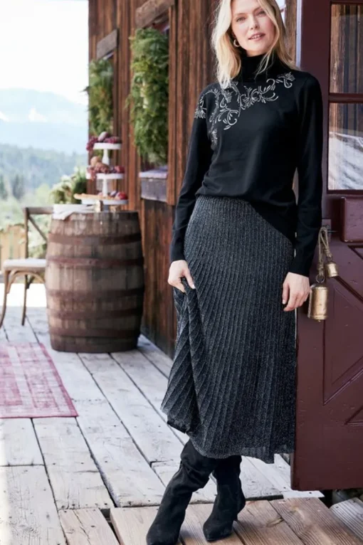 Clearance Soft Surroundings Nisha Knit Pleated Skirt Black/Silver