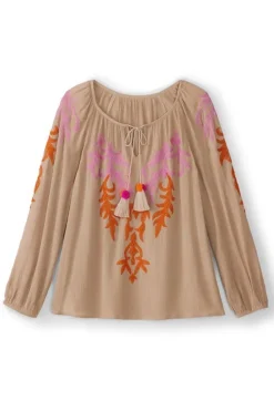 Sale Soft Surroundings Noura Embroidered Gauze Pullover Sesame