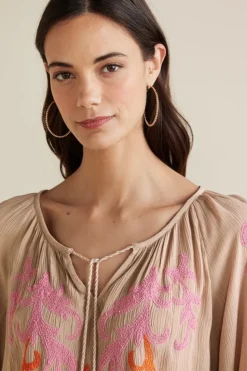 Sale Soft Surroundings Noura Embroidered Gauze Pullover Sesame