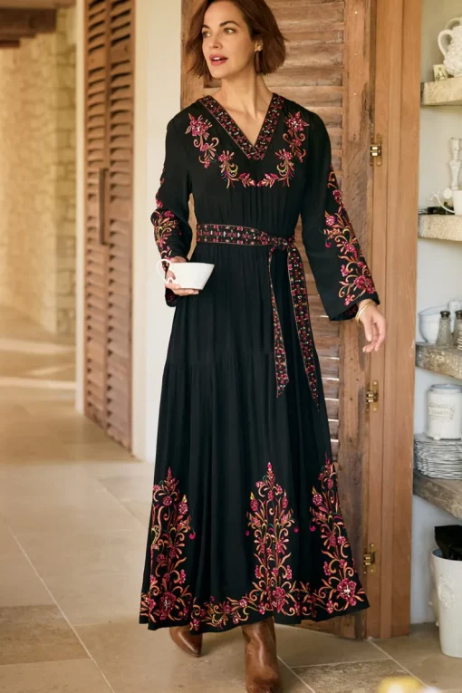 Outlet Soft Surroundings Onyx Embellished Maxi Dress Black