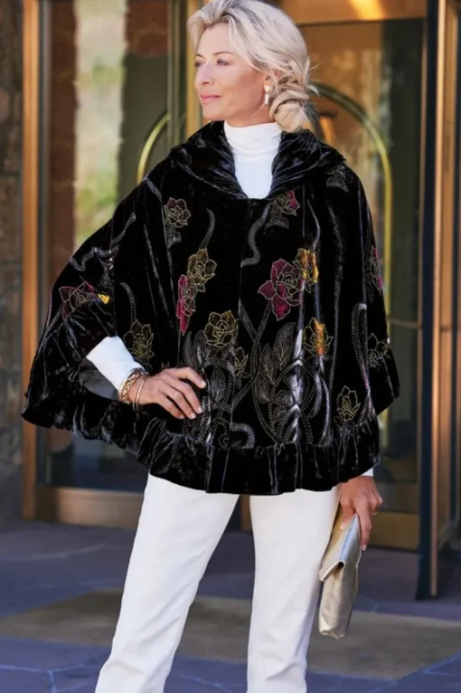 Hot Soft Surroundings Palara Velvet Wrap BlackMulti